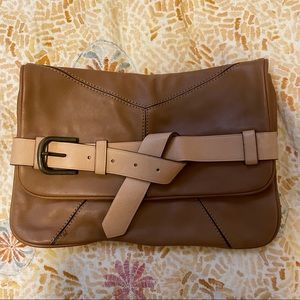 Tan leather clutch